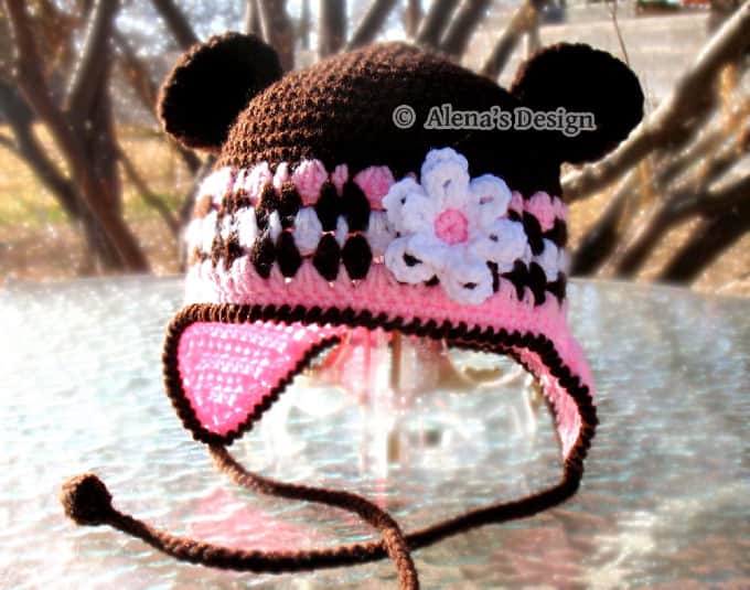 Bear Hat with Flower Crochet Pattern 001