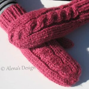 Cable Mittens Hot Pink Large