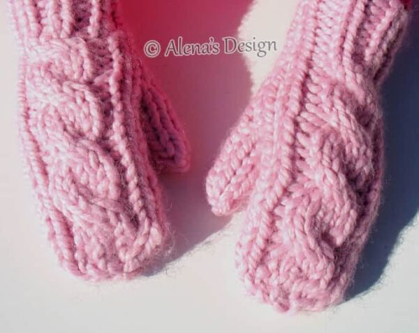 Cabled Mittens Pink  