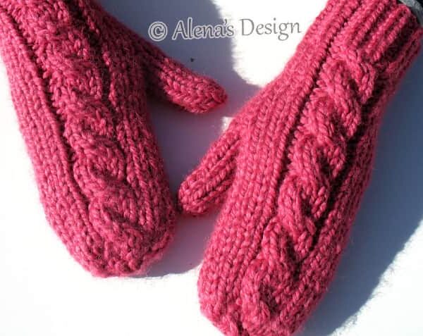 Cabled Mittens Hot Pink