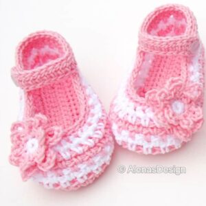 Crochet Baby Shoes - pink-white
