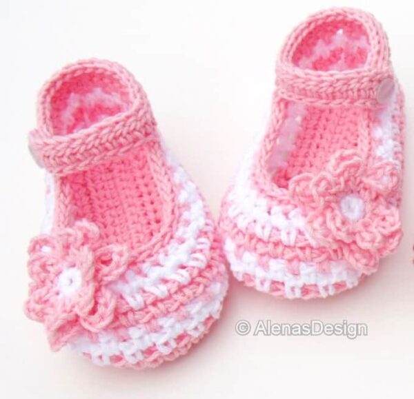 Crochet Baby Shoes - pink-white