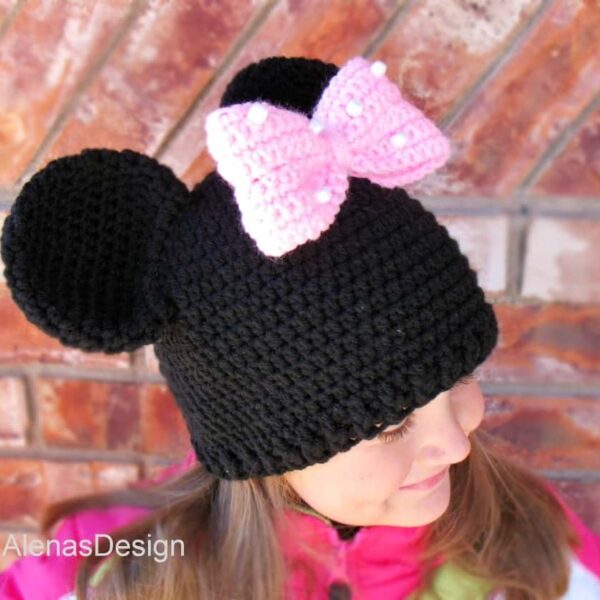 Minnie Mouse Hat with light pink bow_side