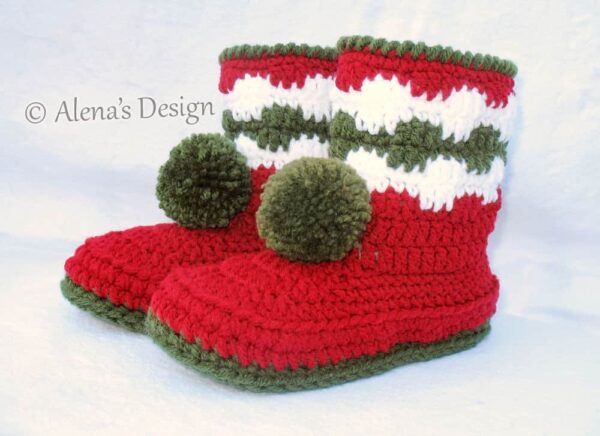 Christmas Toddler Booties with pompoms