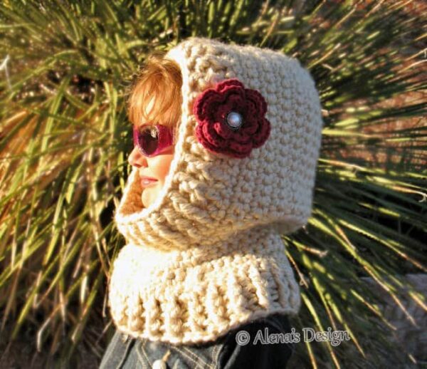 Hooded Cowl with Flower Crochet Pattern 113