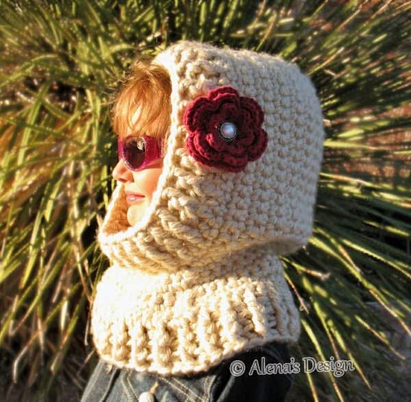 Hooded Cowl with Flower Crochet Pattern 113