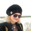 Black Hand Knitted Women's Slouchy Hat with Concho