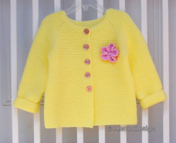 Yellow Baby Cardigan with Embellishments-2 Knitting Pattern 257