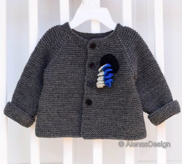 Dark Gray Baby Cardigan with Embellishments-2 Knitting Pattern 257