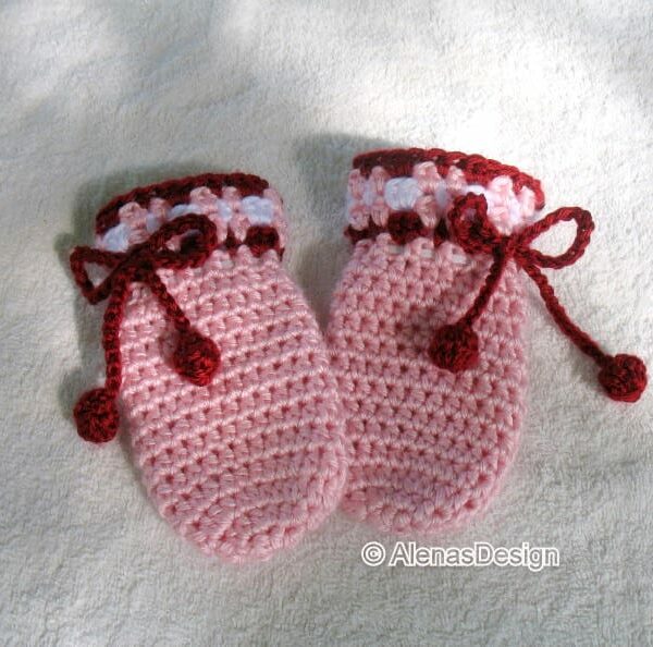 Cherries Baby Mittens Crochet Pattern 036