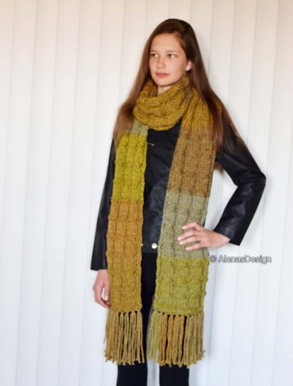 Hand Knitted Striping Long Scarf