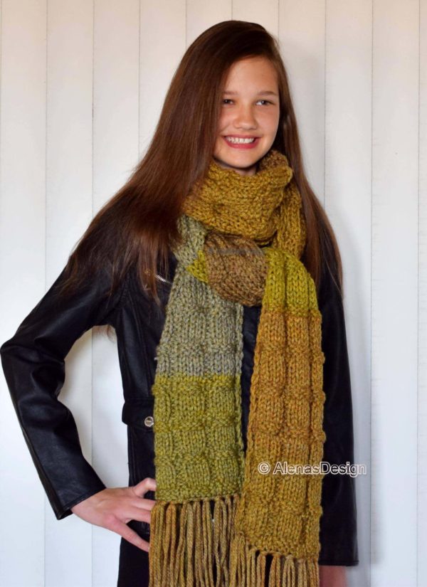 Hand Knitted Striping Long Scarf