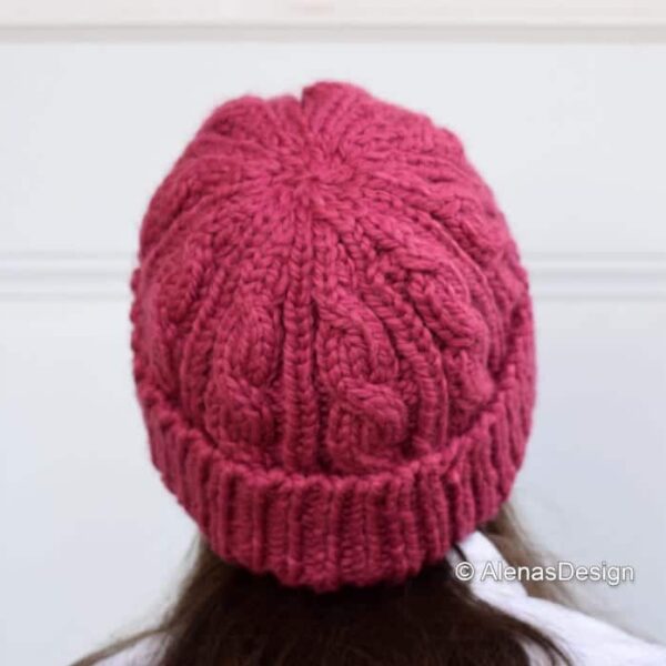 Pompom Beanie Cable Hat Back