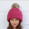 Pompom Beanie Cabled Hat Front