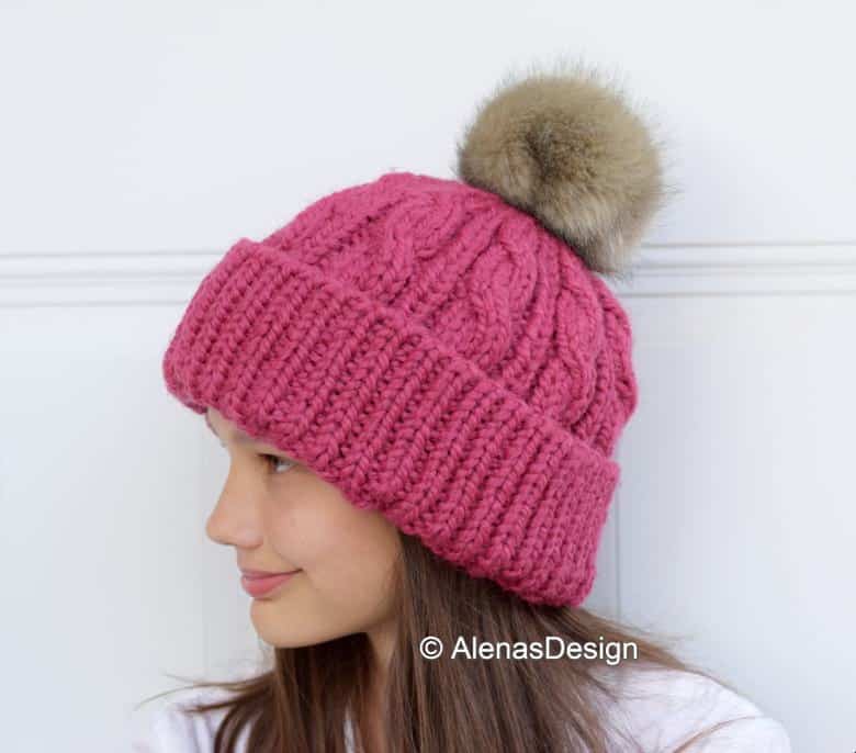 Pompom Beanie Cabled Hat