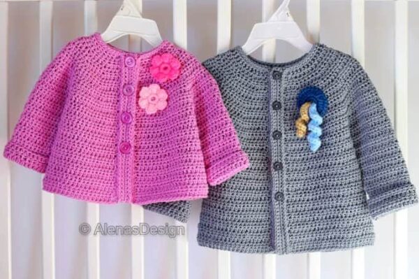 pink and grey embellished baby cardigan crochet pattern 260