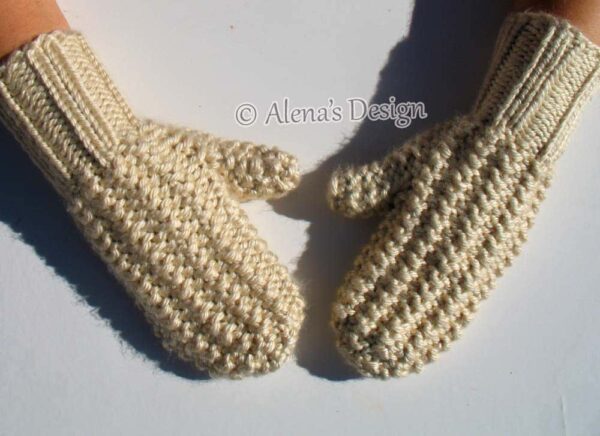 Handmade Knit Mittens tan