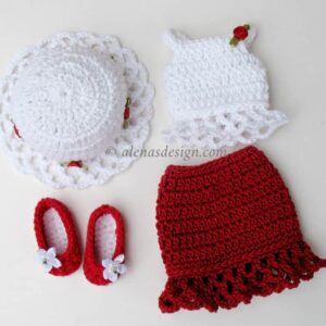 Doll Summer Ensemble Crochet Pattern Set 4PC Hat Top Skirt Shoes