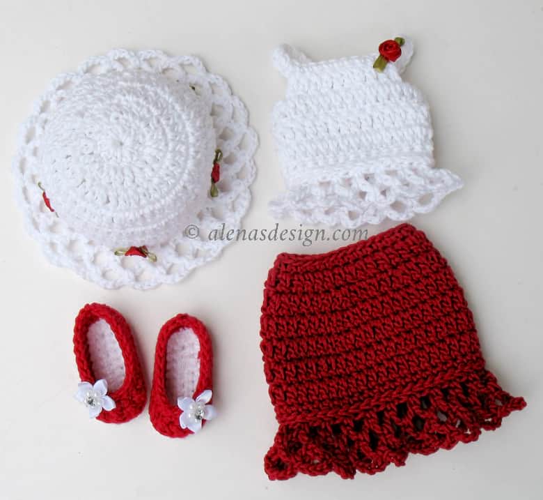 Doll Summer Ensemble Crochet Pattern Set 4PC Hat Top Skirt Shoes