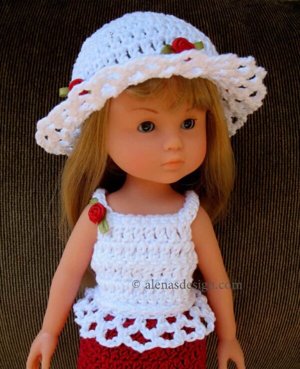 Corolle Les Cheries Doll Sun Hat White Top Red Skirt