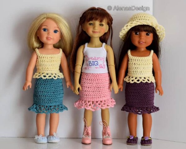 Doll Summer Ensemble Skirt Top Hat Shoes