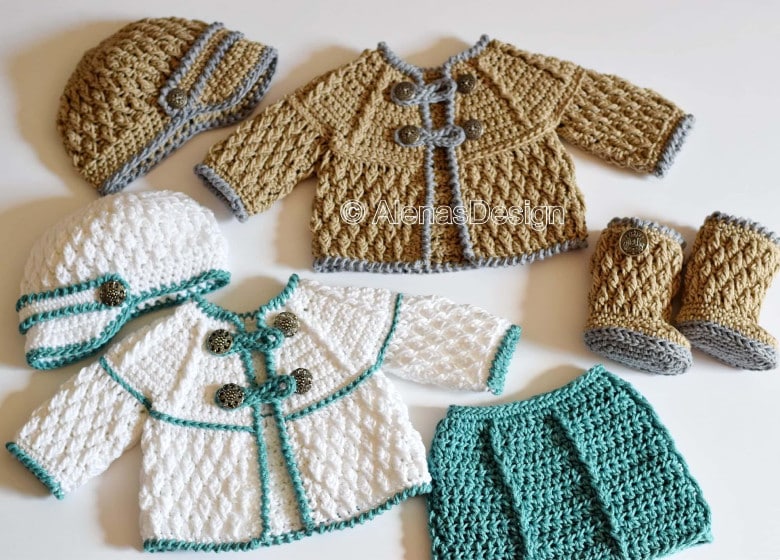 4 PC crochet pattern diamond set for 18 inch dolls