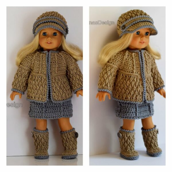 Diamond set crochet pattern for 18 inch doll taupe front