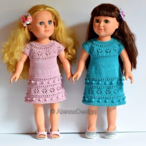 18" Doll Ariana pink and blue Dress Knitting Pattern 261