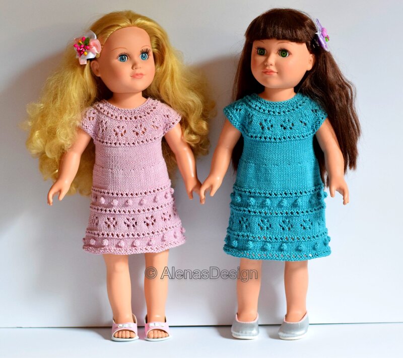 18" Doll Ariana pink and blue Dress Knitting Pattern 261