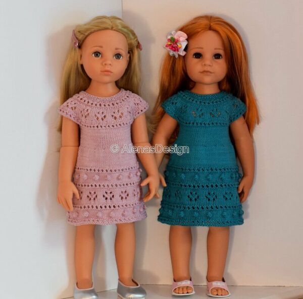 19.5" Doll Ariana pink and blue Dress Knitting Pattern 261