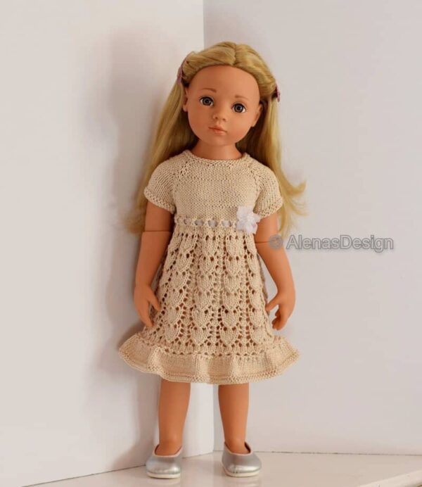 19.5 inch Doll Tulip Lace Dress Knitting Pattern, front