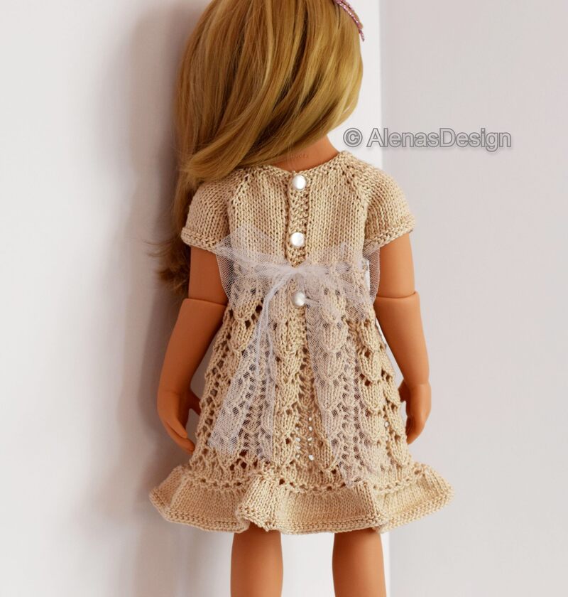 Doll Tulip Lace Dress Knitting Pattern, back