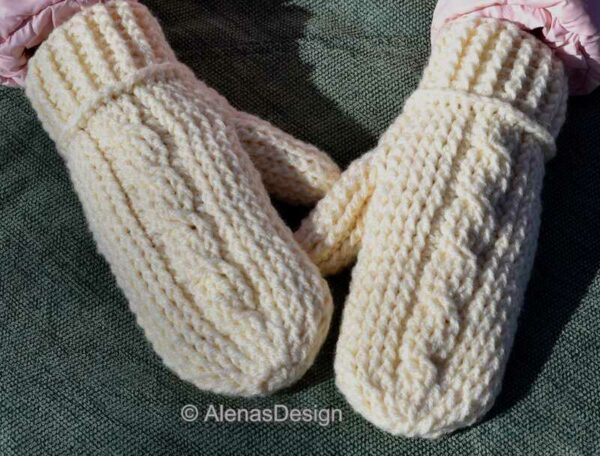Adult Cabled Mittens Crochet Pattern Cream