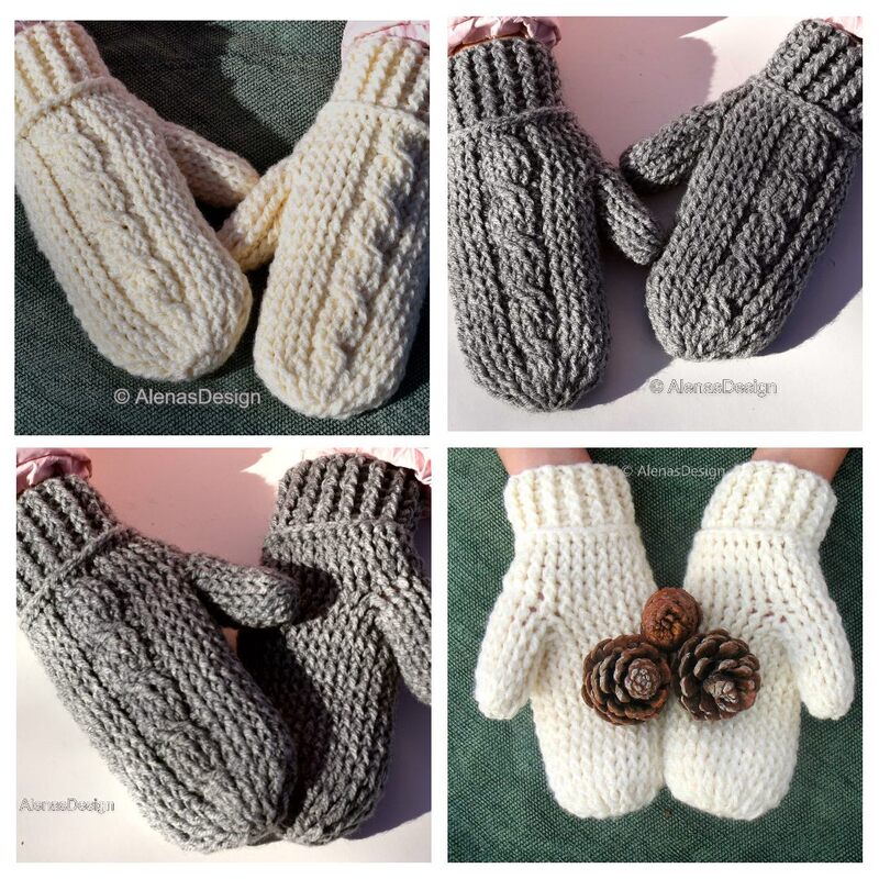 Adult Cabled Mittens Crochet Pattern Collage