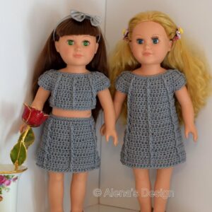 18" Doll Gray Starlight Set Crochet Pattern Dress, Crop Top and Skirt