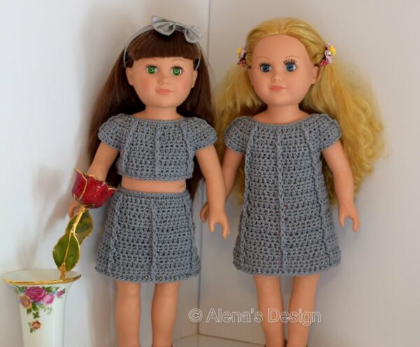 18" Doll Gray Starlight Set Crochet Pattern Dress, Crop Top and Skirt