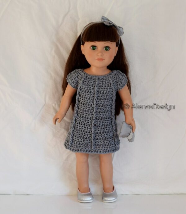 18" Doll Gray Crochet Dress Front