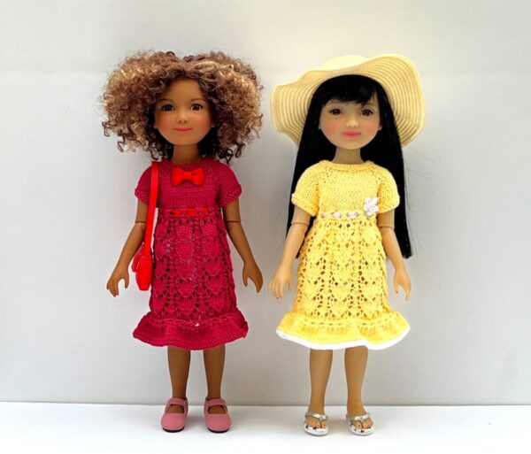14.5" Ruby Red Fashion Friends Dolls wear Red and Yellow Knitted Tulip Lace Dresses