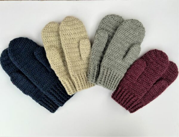 Crochet Adult Mittens in four colors