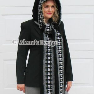 Black Grey White Hooded scarf crocheted