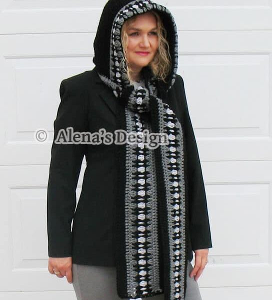 Black Grey White Hooded scarf crocheted