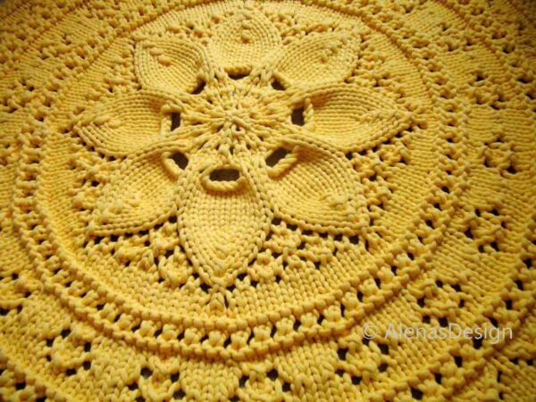 Yellow Floral Knitted Rug