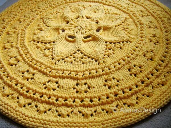 Yellow floral knit rug
