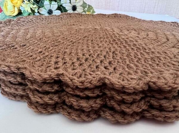 Crochet Scallop Edged Placemats in brown