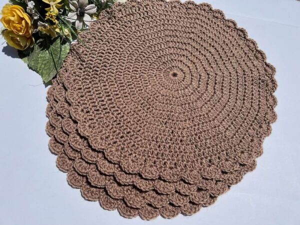 Crochet Scallop Edged Placemats in cafe number of 4