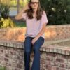 Pink knit lace top with jeans