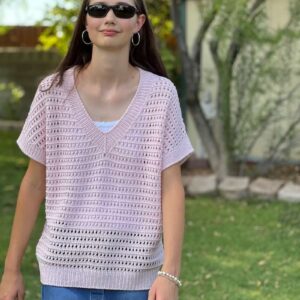 Sofia Lace Top Knitting Pattern Knitted V-neck pink top