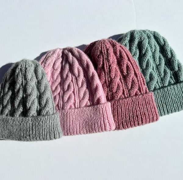 Travis Cabled Hats in grey, pink, rose heather and blue
