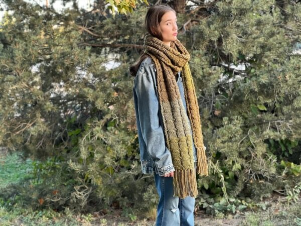 Hand Knitted Striped Scarf with Fringe