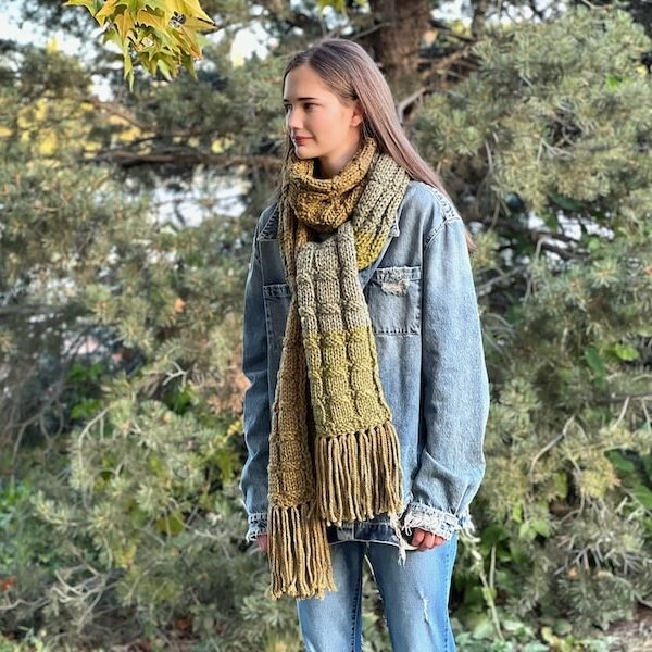 Hand Knitted Fringed Striped Long Scarf